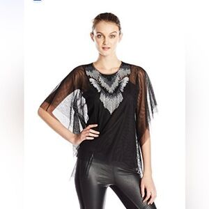 BCBG Embellished Sheer Mesh Top